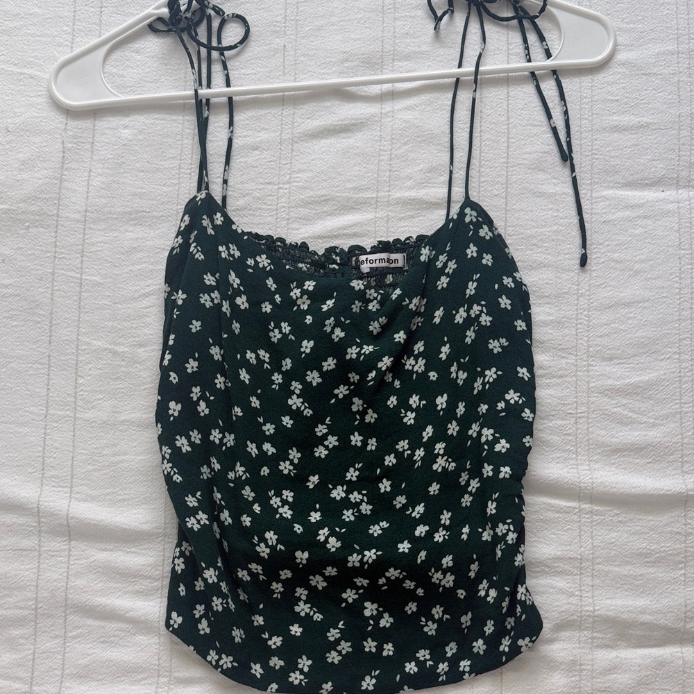 Forest Green Floral Tie-Strap Cami Top by